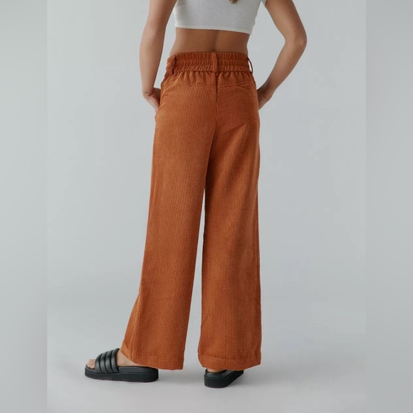 BDG Jessie Corduroy Pull On Pant - Rust Wide Leg Pants with Elastic Waistband - Picture 2 of 10
